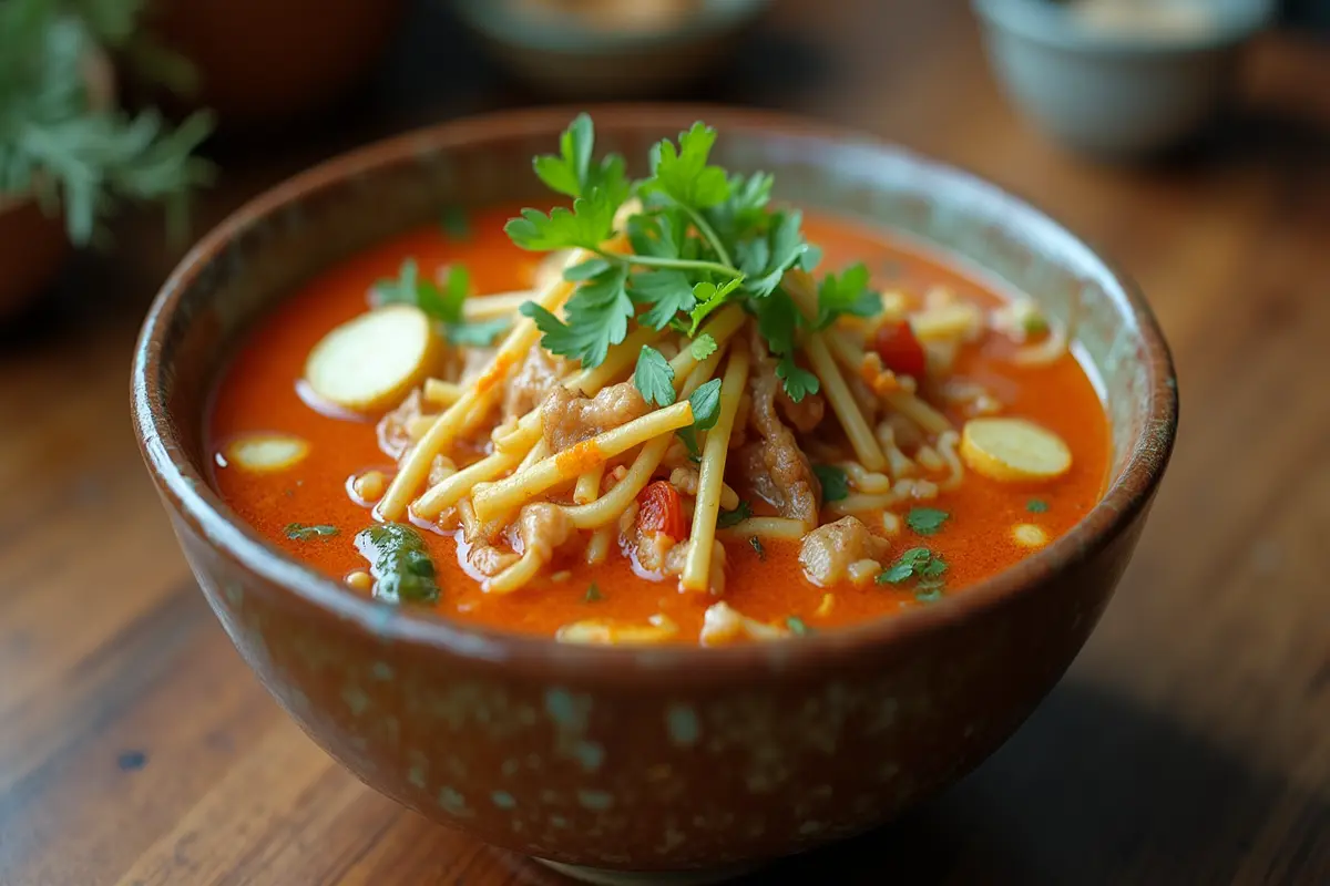 A bowl of soup with various ingredients, showcasing what is the secret ingredient in soup.