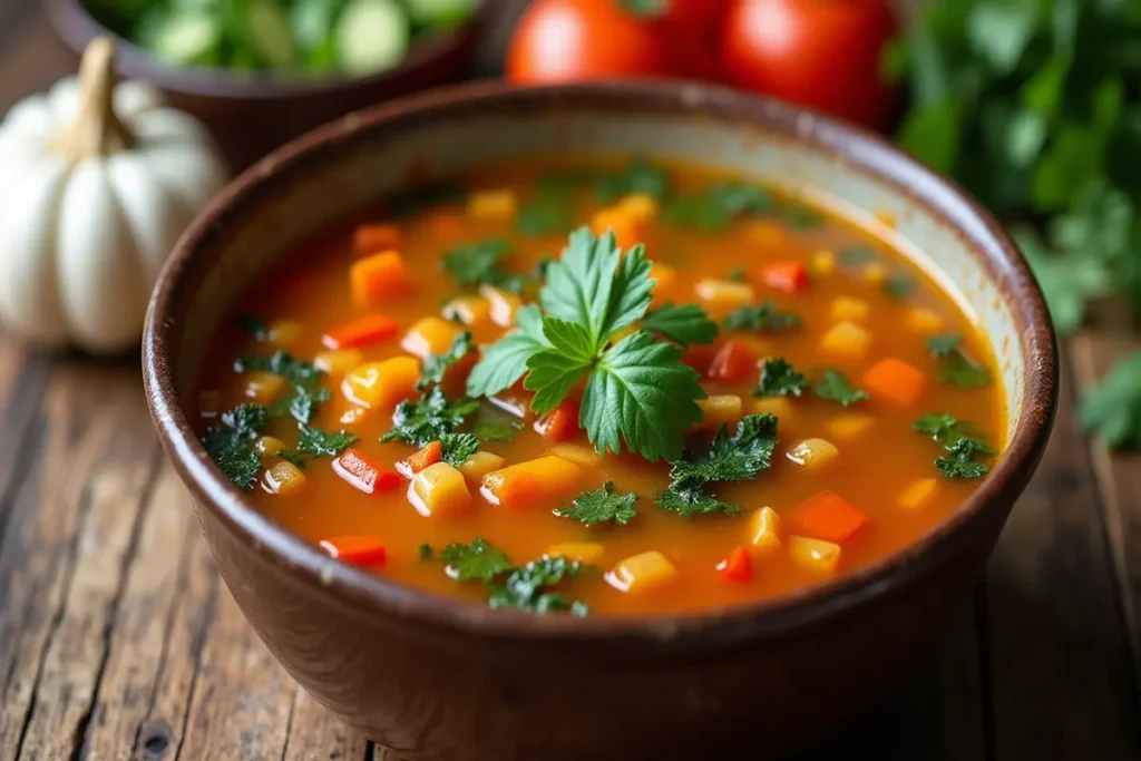 a detailed closeup shot of a bowl of vegetable soup with clearly defined crisp vegetables vibrant c cbuief13by8j9zwzwnj9 2 1
