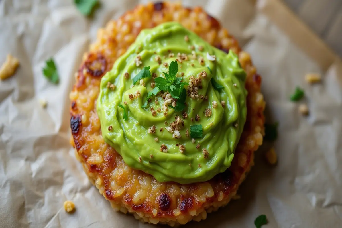 Crunchy brown rice cake topped with avocado in the evening Is it okay to eat rice cakes at night?