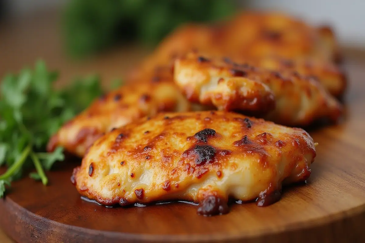 How to slice chicken breast for fajitas? Thin, uniform chicken strips on a cutting board