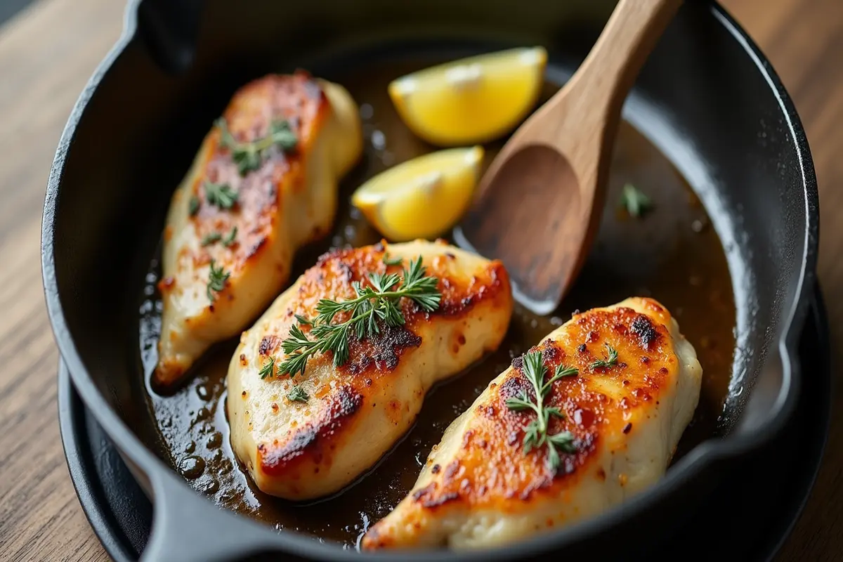 how long to cook thin cut chicken breast? perfectly cooked slices on a plate