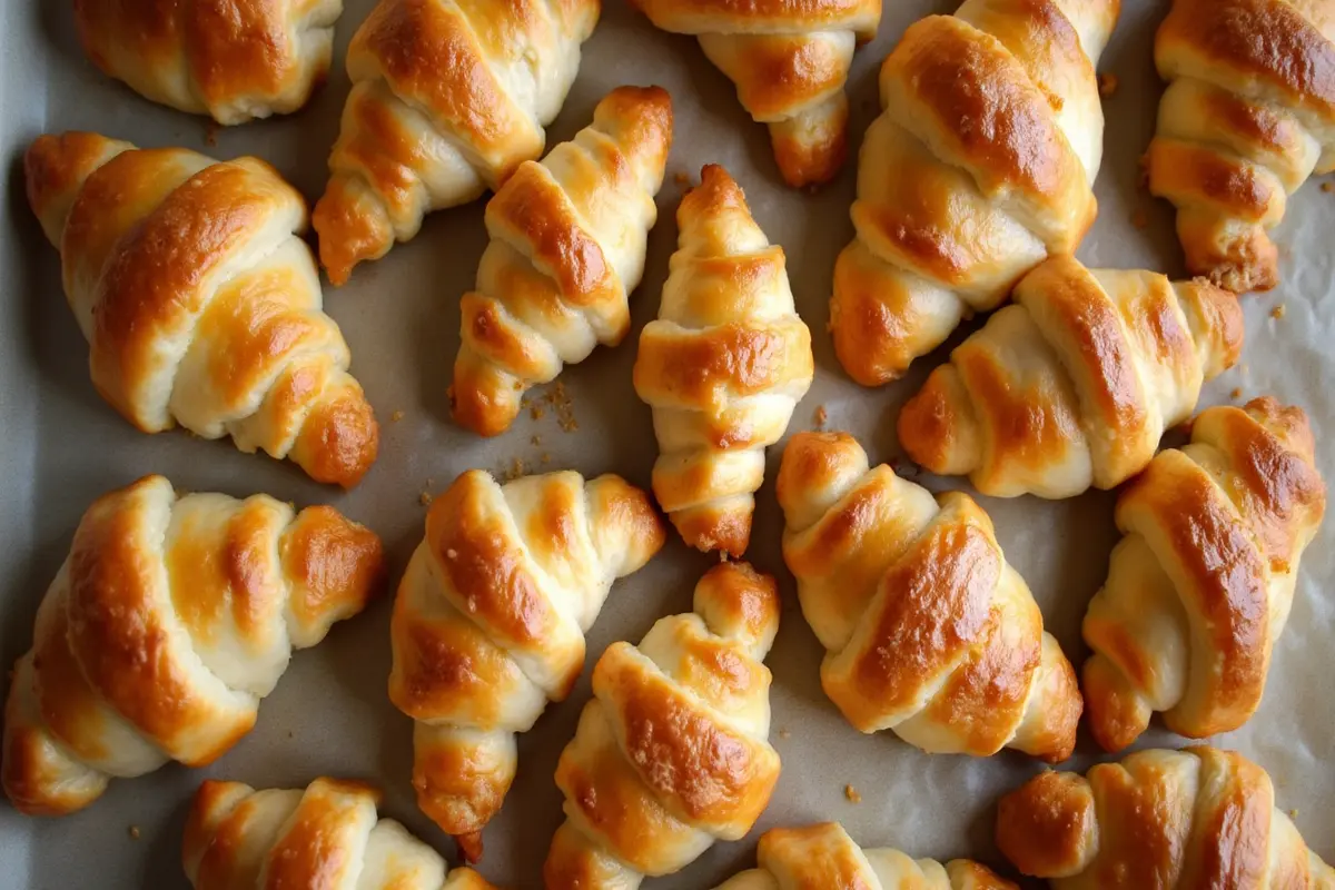 Is puff pastry the same as crescent rolls? Top-down view of both doughs.
