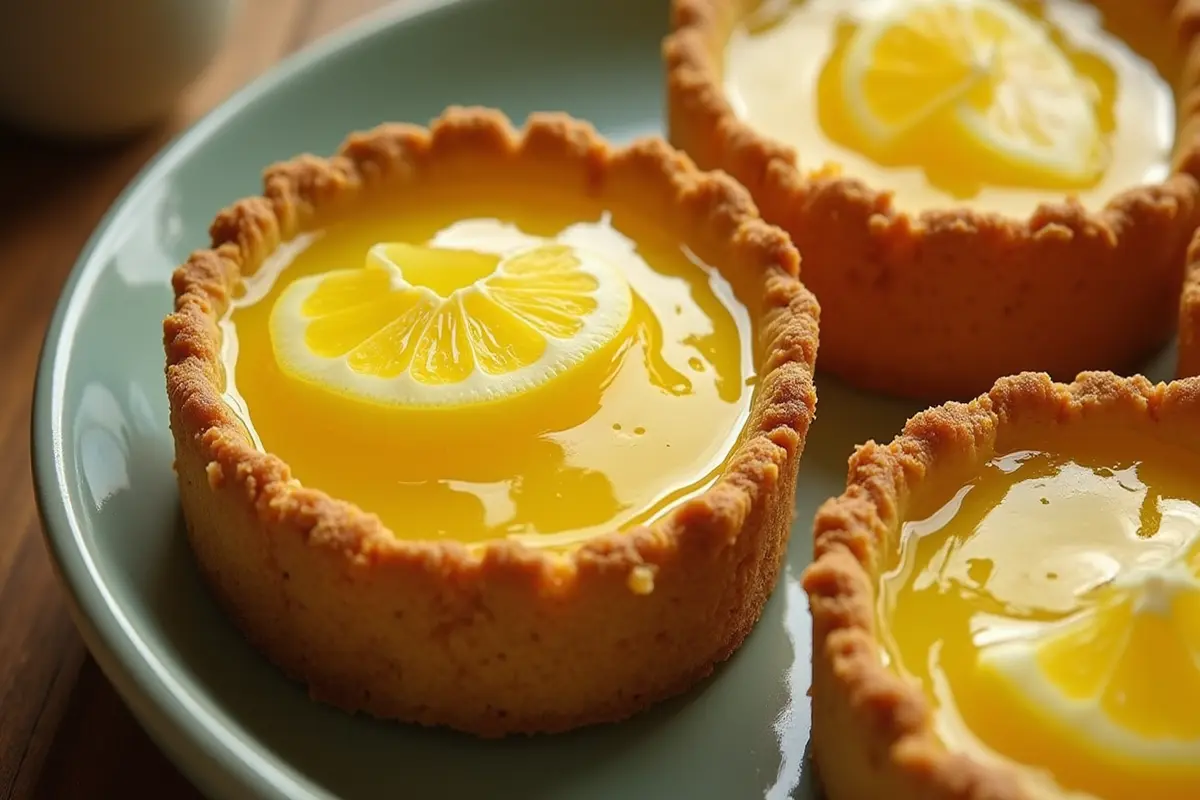 “Top-down view of homemade lemon curd desserts garnished with fresh fruit”