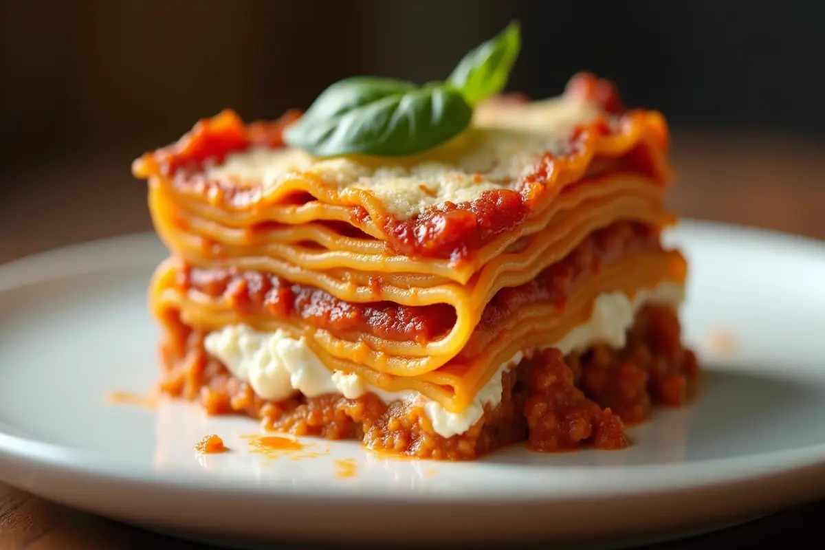 A delicious, layered lasagna made with ricotta cheese visible between the layers.What is ricotta cheese best used for?