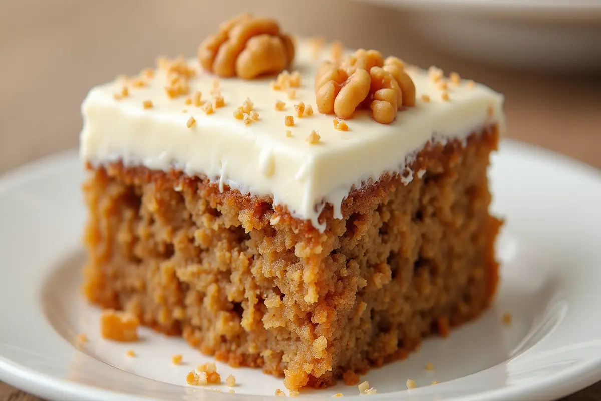 A beautifully decorated *fancy carrot cake* on a stand.