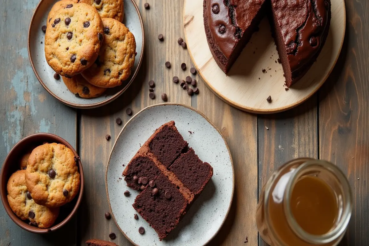 A collection of delicious *sourdough dessert recipes* including cookies, cake, and brownies.