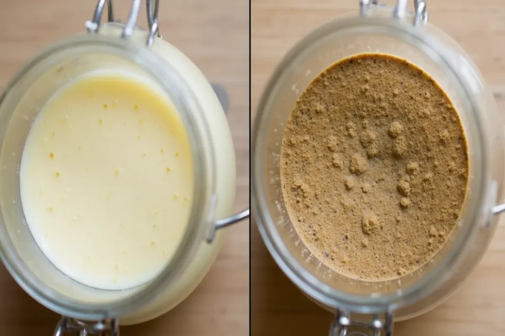 "Mold contamination on sourdough starter."