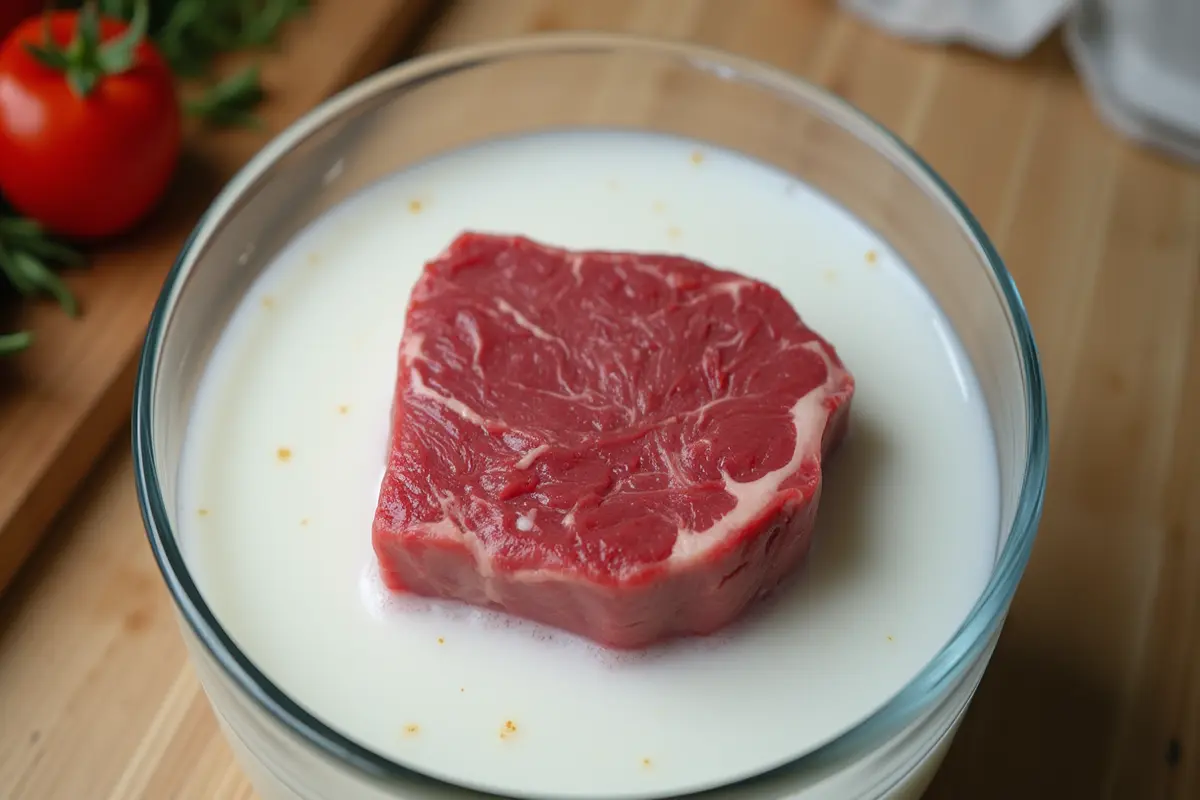 Soaking cube steak in milk for tenderizing before cooking