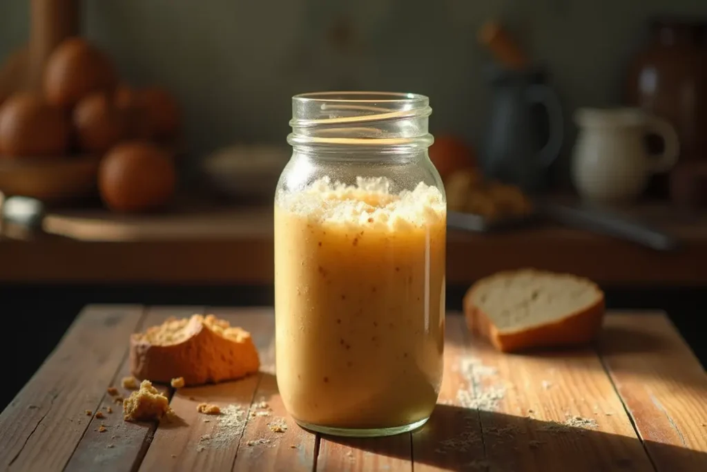  "Sourdough starter bubbling actively."