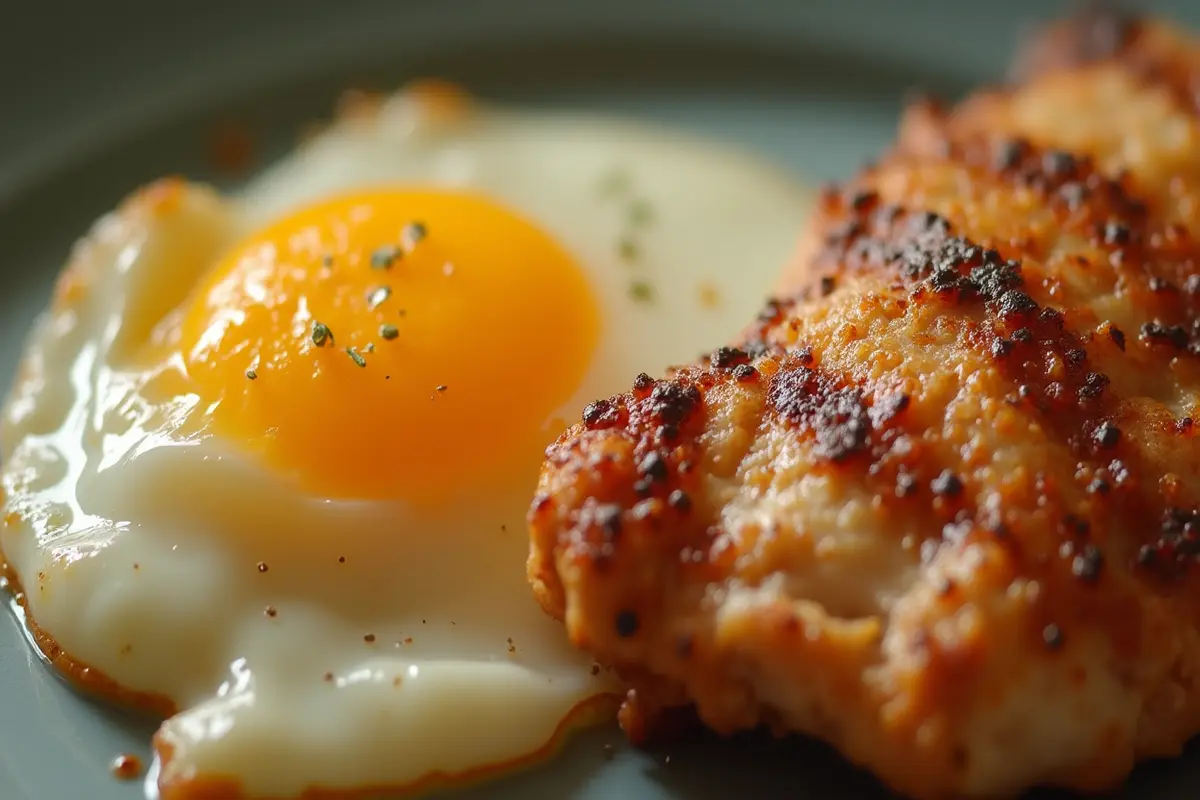 Eggs or chicken for breakfast, a balanced choice.